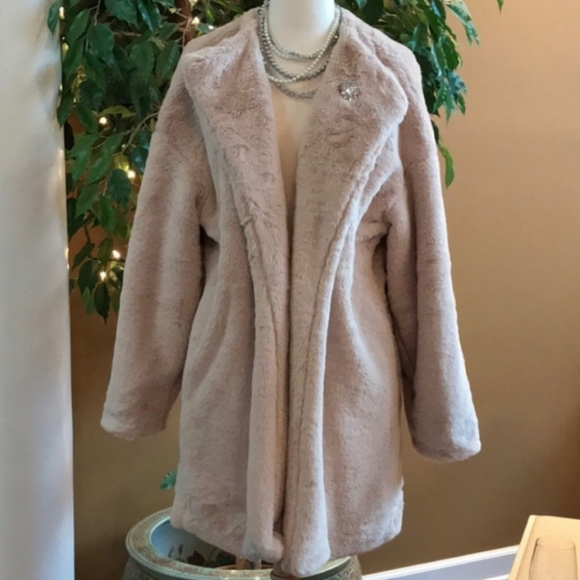 Listicle Jackets & Blazers - CREAM COLORED FAUX RABBIT FUR COAT